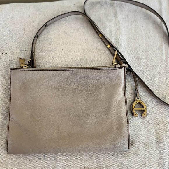 Etienne Aigner Peddled Nappa Leather Tan Angela Logo Crossbody Purse - Picture 5 of 14
